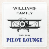 Pilot Lounge & Cool Airplane Aviation Gepersonalis Glazen Onderzetter (Voorkant)