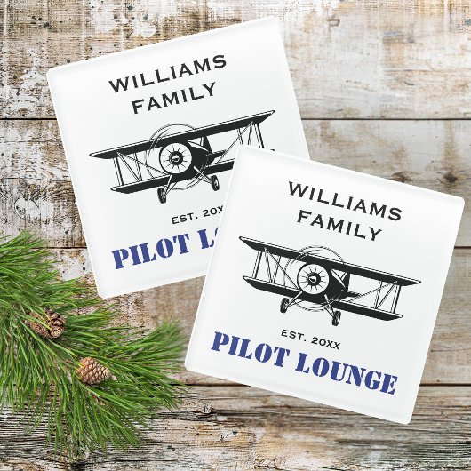 Pilot Lounge & Cool Airplane Aviation Gepersonalis Glazen Onderzetter