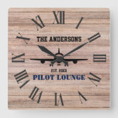 Pilot Lounge Vliegtuig Aviation Cool Gepersonalise Vierkante Klok (Voorkant)