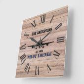 Pilot Lounge Vliegtuig Aviation Cool Gepersonalise Vierkante Klok (Hoek)