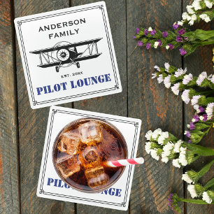 Pilot Lounge Vliegtuig Familie Luchtvaart Geperson Glazen Onderzetter