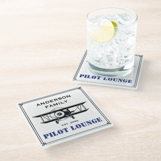 Pilot Lounge Vliegtuig Familie Luchtvaart Geperson Glazen Onderzetter (Schuin)