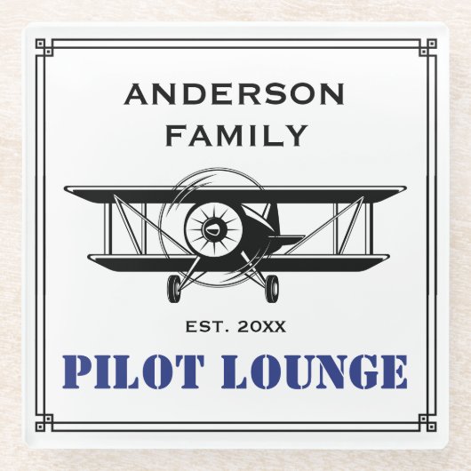 Pilot Lounge Vliegtuig Familie Luchtvaart Geperson Glazen Onderzetter (Voorkant)