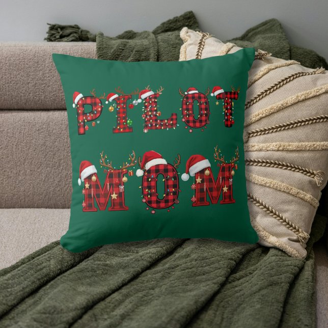 Pilot Mom Christmas Letters Lights Ornaments Funny Kussen (Creator heeft geüpload)