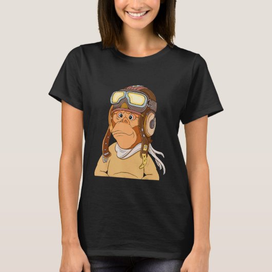 Pilot Monkey Flying Ape Net Thema T-shirt (Voorkant)