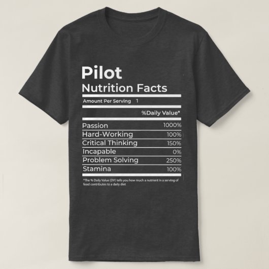 Pilot Nutrition Facts Funny Gift Job T-shirt (Design voorkant)