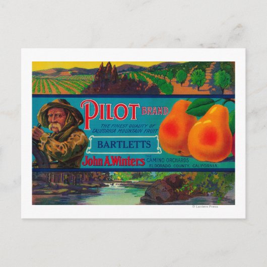 Pilot Pear Crate LabelEl Dorado County, CA Briefkaart (Voorkant)