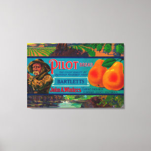 Pilot Pear Crate LabelEl Dorado County, CA Canvas Afdruk