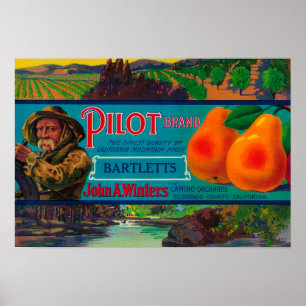 Pilot Pear Crate LabelEl Dorado County, CA Poster