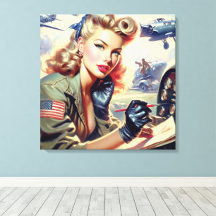 Pilot Pin Up Canvas Afdruk