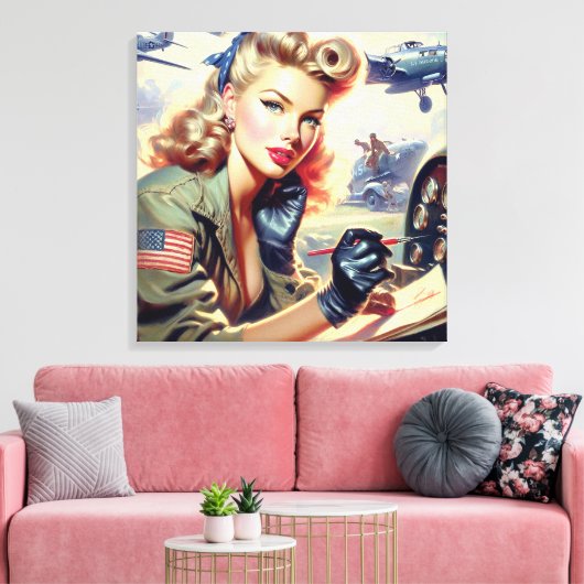 Pilot Pin Up Canvas Afdruk (Insitu (Woonkamer))