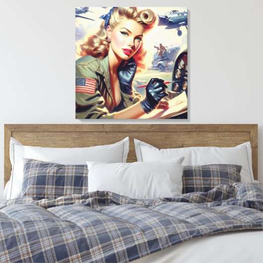Pilot Pin Up Canvas Afdruk (Insitu (Slaapkamer))