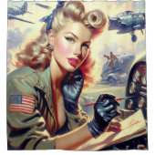 Pilot Pin Up Douchegordijn (Voorkant)