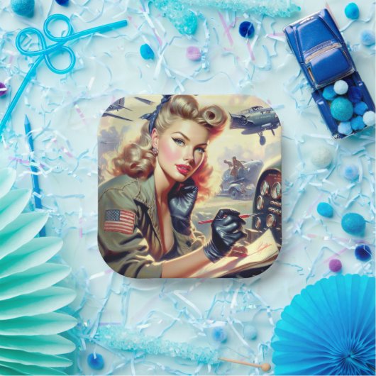 Pilot Pin Up Papieren Bordje (Feest)