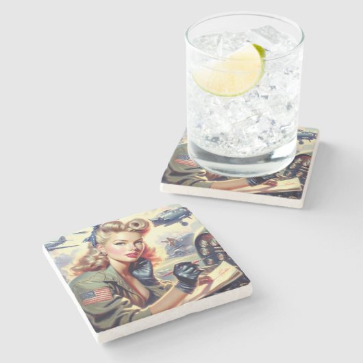 Pilot Pin Up Stenen Onderzetter (Zijkant)