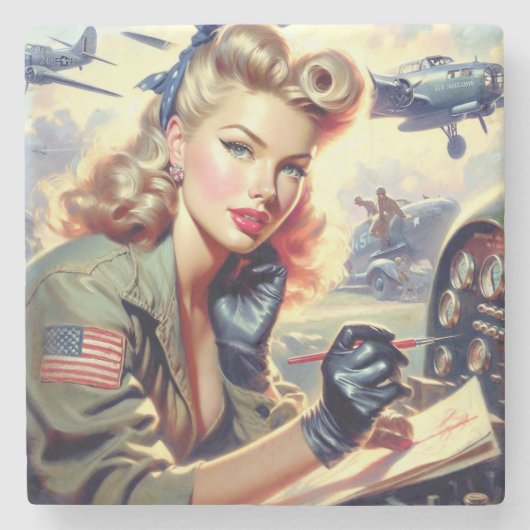  Pilot Pin Up Stenen Onderzetter (Voorkant)