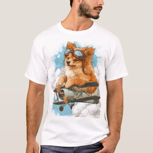 Pilot Pomeranian � Flying Ace Dog T-shirt (Voorkant)