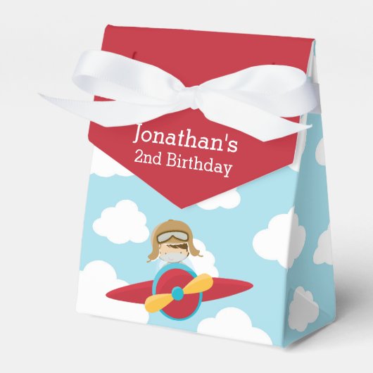 Pilot Red Airplane Favor Box (Schattigee cloud) Bedankdoosjes (Voorkant Zijde)