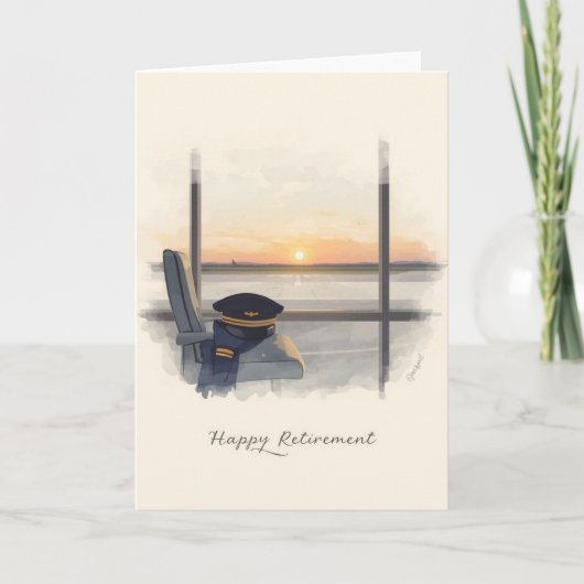 Pilot Retirement with airport background Kaart (Voorkant)