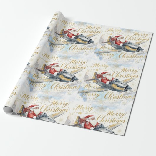 Pilot Santa is Flying for Christmas in the Sky  Cadeaupapier (Uitgerold)