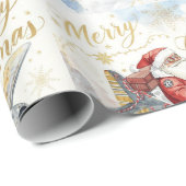 Pilot Santa is Flying for Christmas in the Sky  Cadeaupapier (Rol Hoek)