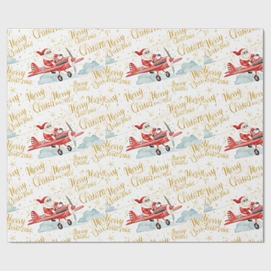 Pilot Santa is Flying for Christmas in the Sky Cadeaupapier (Vlak)