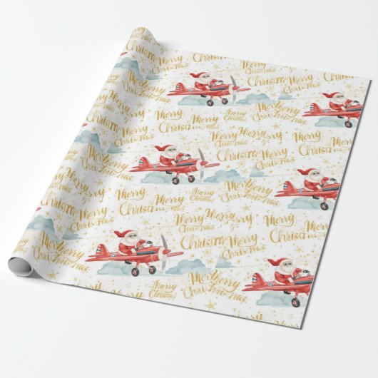 Pilot Santa is Flying for Christmas in the Sky  Cadeaupapier (Uitgerold)