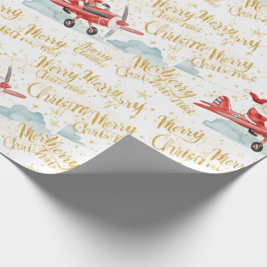 Pilot Santa is Flying for Christmas in the Sky  Cadeaupapier (Hoek)