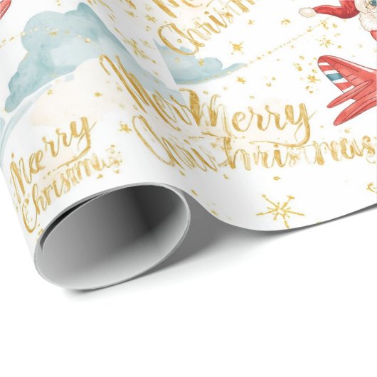 Pilot Santa is Flying for Christmas in the Sky  Cadeaupapier (Rol Hoek)