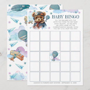 Pilot Teddy Bear Baby shower Baby Bingo Kaart