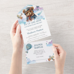 Pilot Teddy Bear Baby Shower Luierspel All In One Uitnodiging