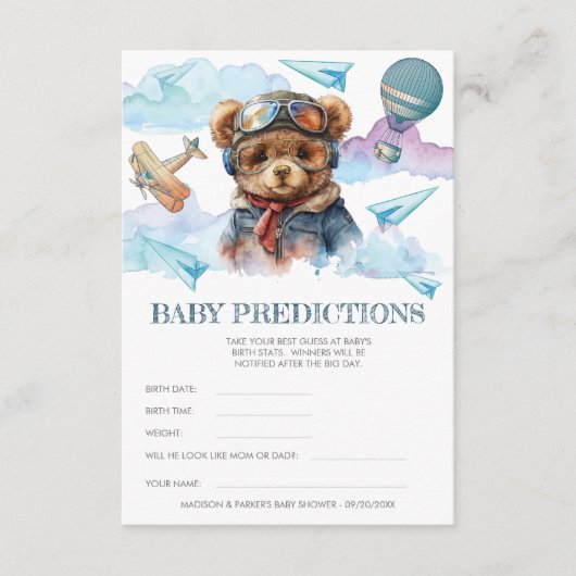 Pilot Teddy Bear Baby shower Spelletjes Informatiekaartje (Voorkant)