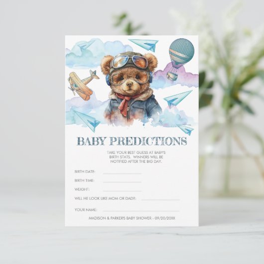 Pilot Teddy Bear Baby shower Spelletjes Informatiekaartje (Staand voorkant)