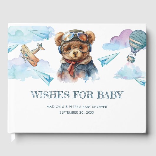 Pilot Teddy Bear Baby shower wensen voor baby Gastenboek (Voorkant)