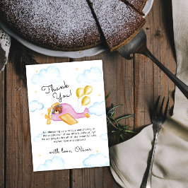 Pilot Teddy Bear Balloon Airplane Baby Shower  Bedankkaart