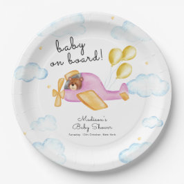 Pilot Teddy Bear Balloon Airplane Baby Shower  Papieren Bordje