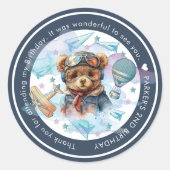 Pilot Teddy Bear Verjaardag-Baby shower gepersonal Ronde Sticker (Voorkant)