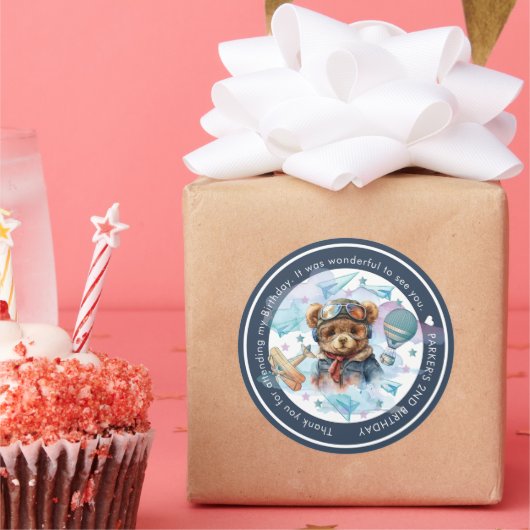 Pilot Teddy Bear Verjaardag-Baby shower gepersonal Ronde Sticker (Feest)