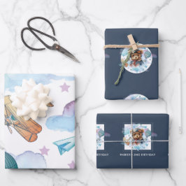 Pilot Teddy Bear Verjaardag gepersonaliseerd Inpakpapier Vel