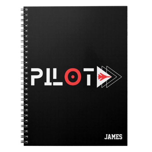 Pilot Typografie & Jet Vliegtuig, Minimalistisch,  Notitieboek (Voorkant)