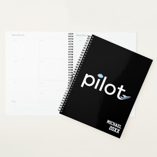 'Pilot' Typografie, Vliegtuig & Foto, Monogrammed Planner (Display)
