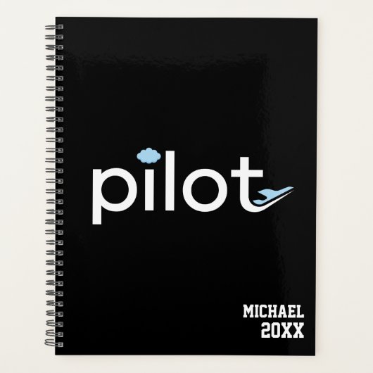 'Pilot' Typografie, Vliegtuig & Foto, Monogrammed Planner (Voorkant)