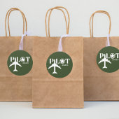 Pilot Typografie & Vliegtuig Militair Groen Custom Ronde Sticker