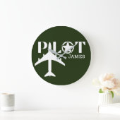 Pilot Typografie & Vliegtuig Minimalist Personalis Grote Klok (Huis)