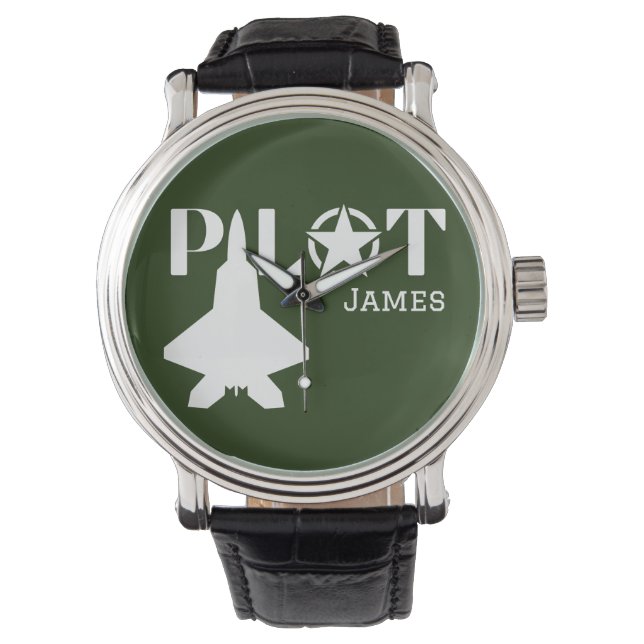 Pilot Typografie & Vliegtuig Minimalist Personalis Horloge (Voorkant)