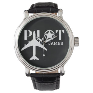 Pilot Typografie & Vliegtuig Minimalist Personalis Horloge
