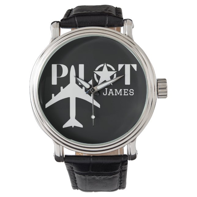 Pilot Typografie & Vliegtuig Minimalist Personalis Horloge (Voorkant)