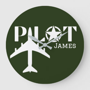 Pilot Typografie & Vliegtuig Minimalistisch Gepers Grote Klok