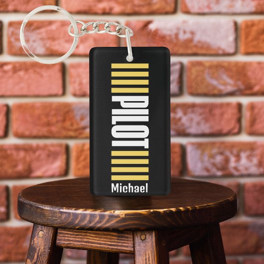 Pilot Typografie Vliegtuigfoto gepersonaliseerd Sleutelhanger