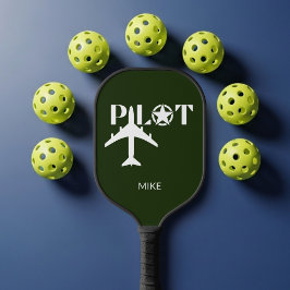 Pilot Typography & Airplane Funny Personalized Pickleball Paddle